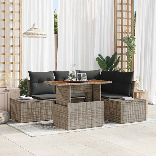 Kerti Kanapé Szett tárolóval 5 pcs Szürke Poli rattan