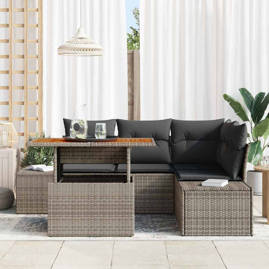 Kerti Kanapé Szett tárolóval 5 pcs Szürke Poli rattan