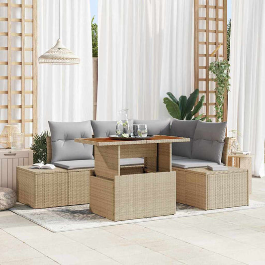 Kerti Kanapé Szett tárolóval 5 pcs Bézs Poli rattan