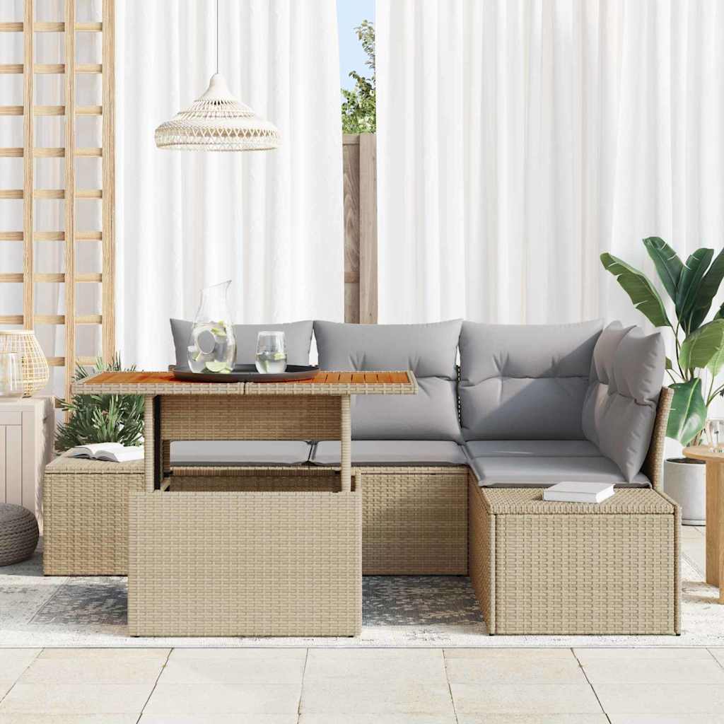 Kerti Kanapé Szett tárolóval 5 pcs Bézs Poli rattan
