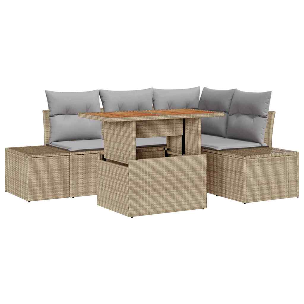 Kerti Kanapé Szett tárolóval 5 pcs Bézs Poli rattan