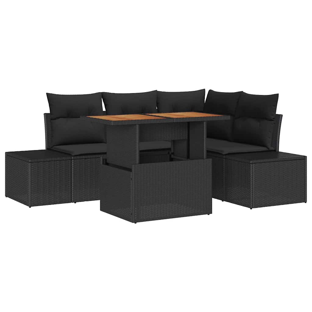 Kerti Kanapé Szett tárolóval 5 pcs Fekete Poli rattan