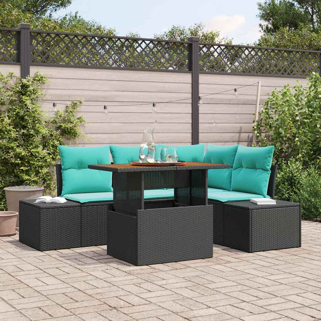 Kerti Kanapé Szett 5 db Fekete Poly Rattan