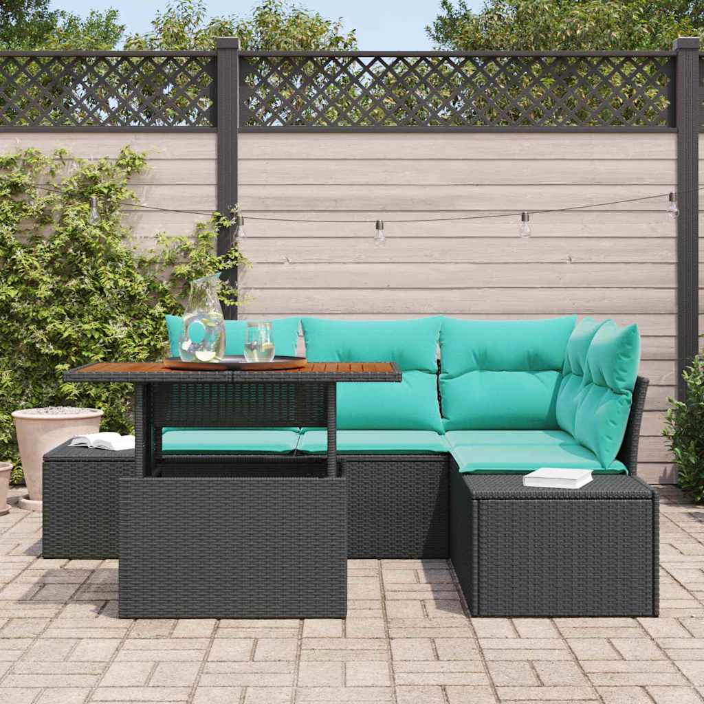 Kerti Kanapé Szett 5 db Fekete Poly Rattan