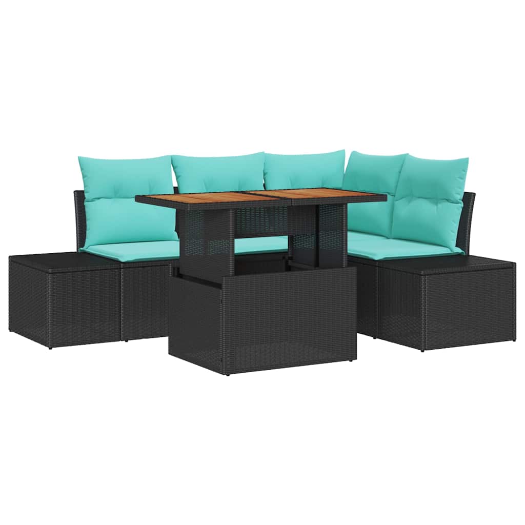 Kerti Kanapé Szett 5 db Fekete Poly Rattan