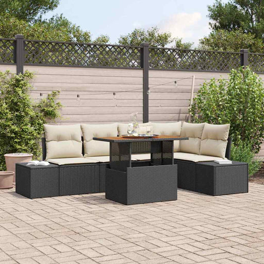 Kerti Kanapé Szett tárolóval 6 pcs Fekete Poli rattan