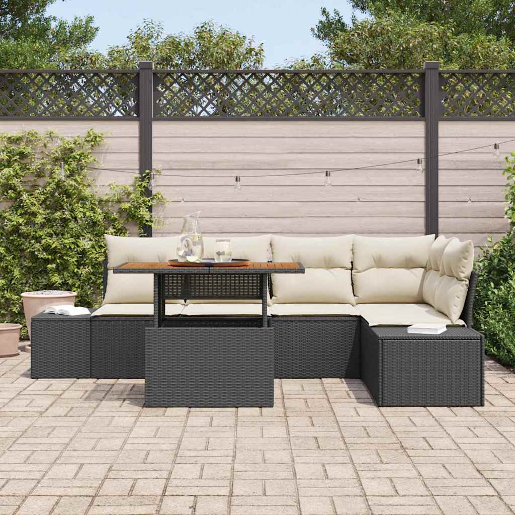 Kerti Kanapé Szett tárolóval 6 pcs Fekete Poli rattan