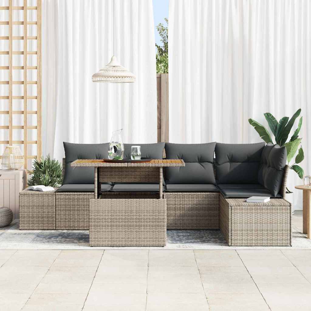 Kerti Kanapé Szett tárolóval 6 pcs Szürke Poli rattan