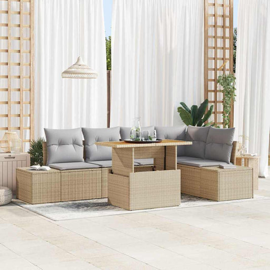 Kerti Kanapé Szett tárolóval 6 pcs Bézs Poli rattan