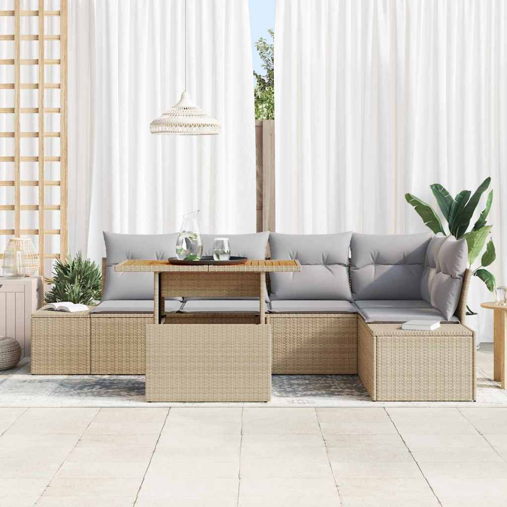 Kerti Kanapé Szett tárolóval 6 pcs Bézs Poli rattan