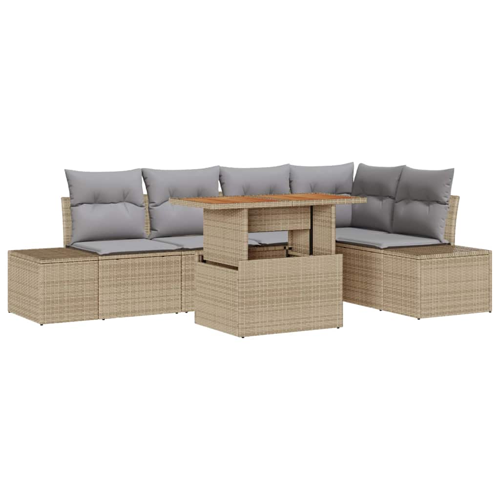 Kerti Kanapé Szett tárolóval 6 pcs Bézs Poli rattan