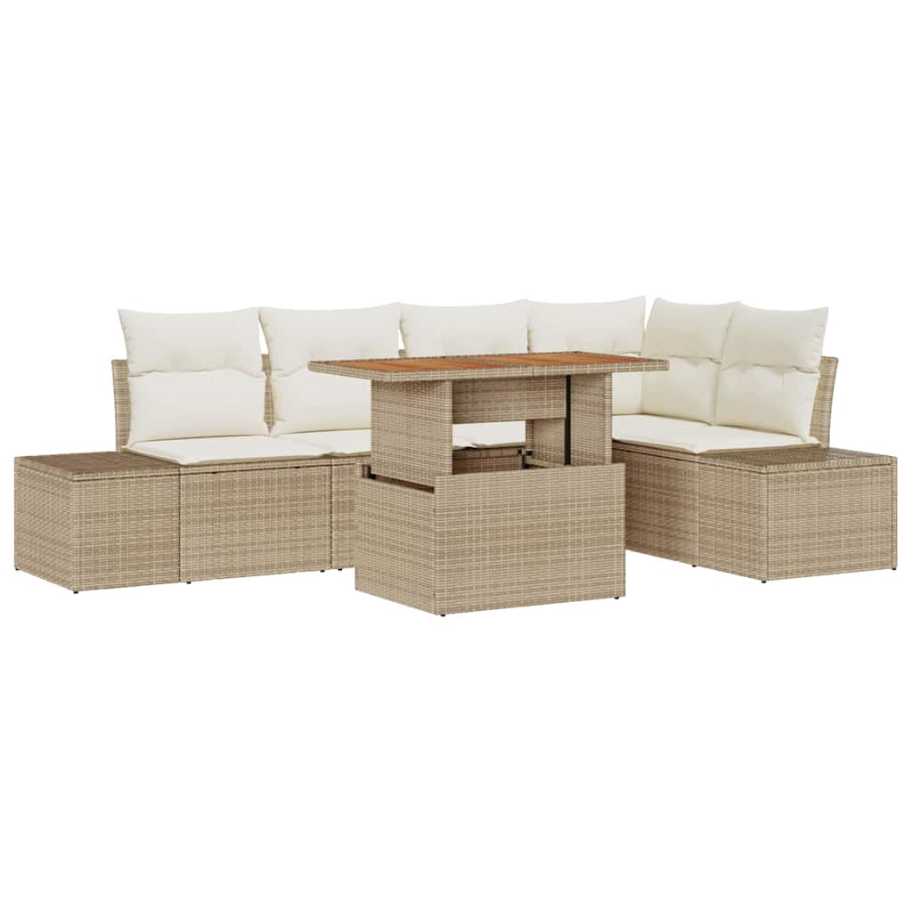 Kerti Kanapé Szett tárolóval 6 pcs Bézs Poli rattan