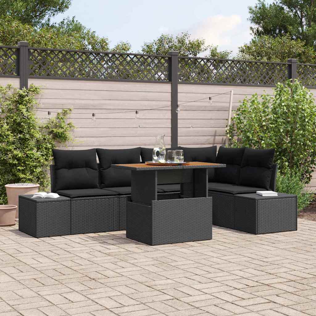 Kerti Kanapé Szett tárolóval 6 pcs Fekete Poli rattan