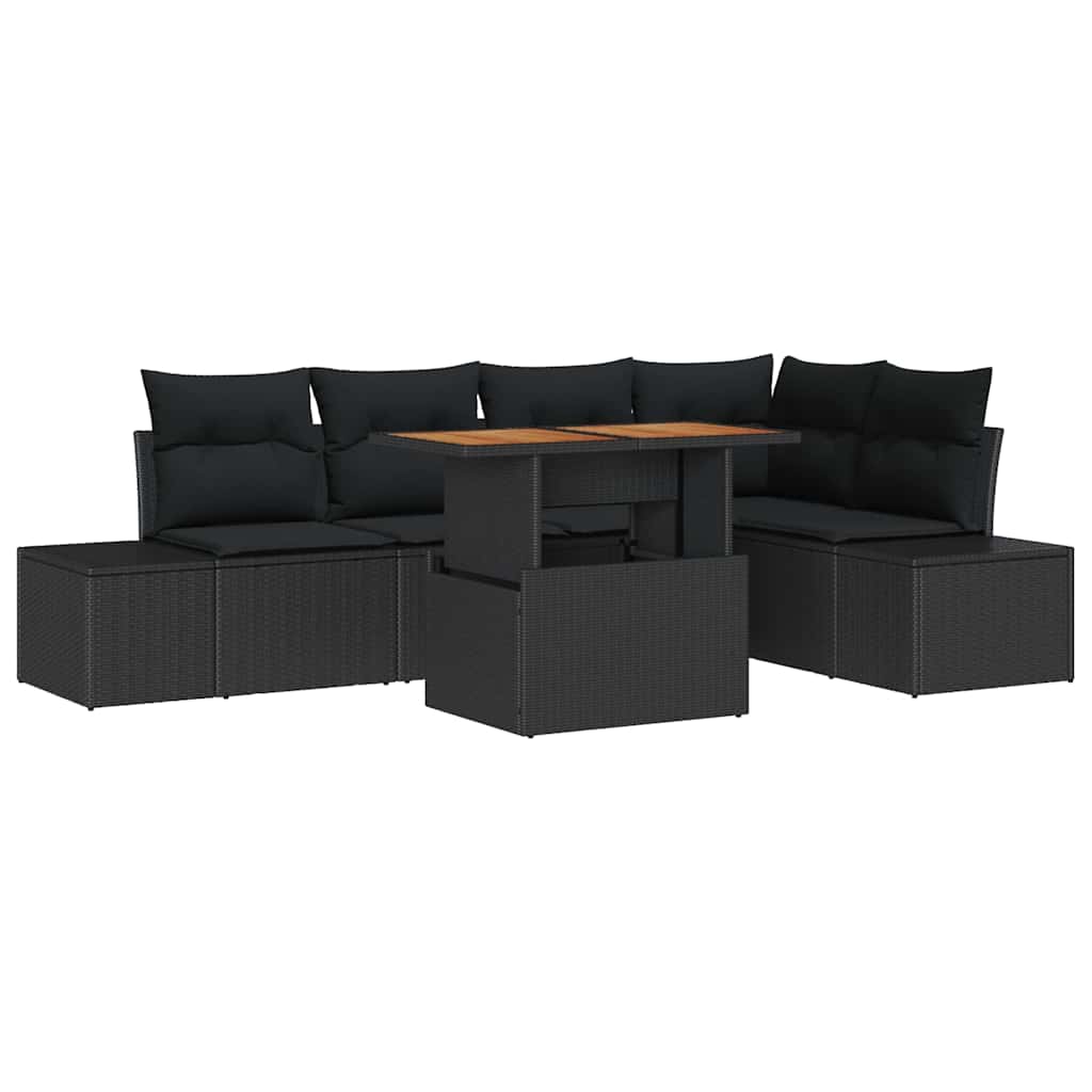 Kerti Kanapé Szett tárolóval 6 pcs Fekete Poli rattan