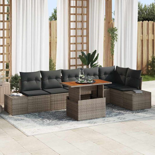 Kerti Kanapé Szett tárolóval 7 pcs Szürke Poli rattan