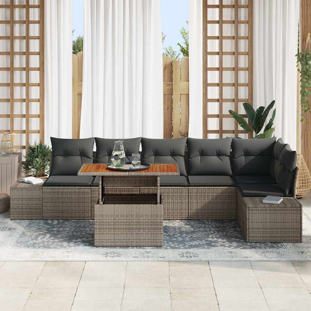 Kerti Kanapé Szett tárolóval 7 pcs Szürke Poli rattan