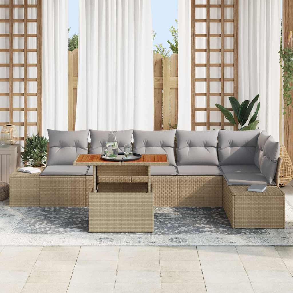 Kerti Kanapé Szett tárolóval 7 pcs Bézs Poli rattan