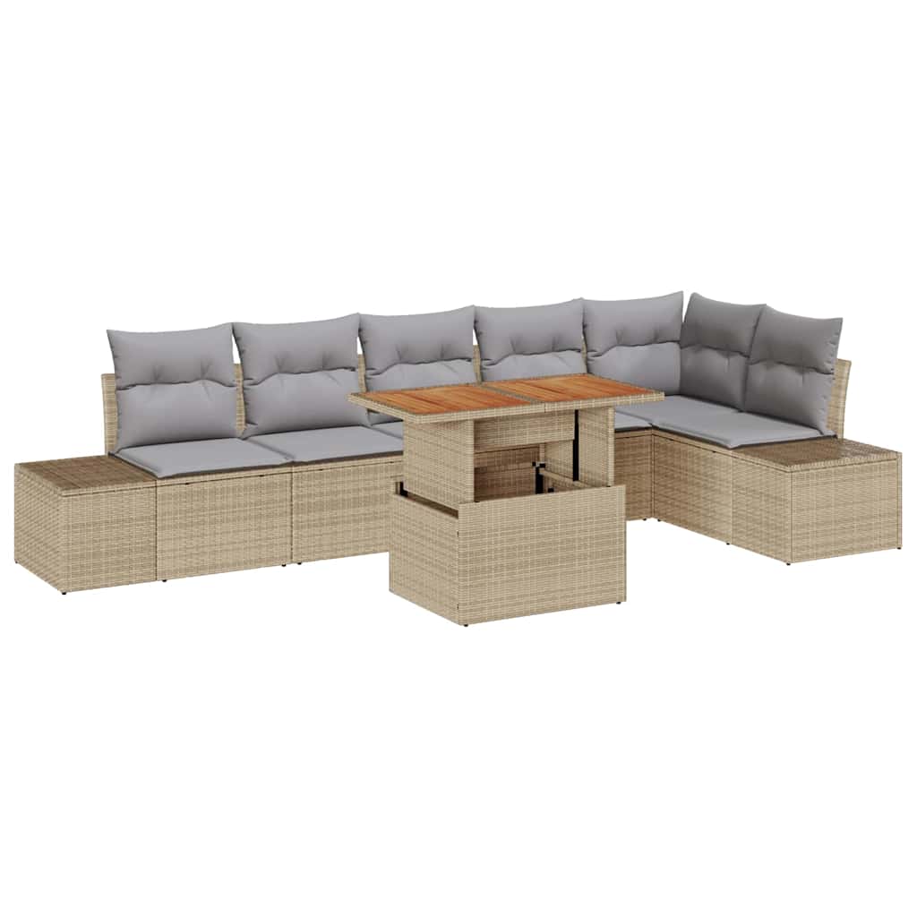 Kerti Kanapé Szett tárolóval 7 pcs Bézs Poli rattan