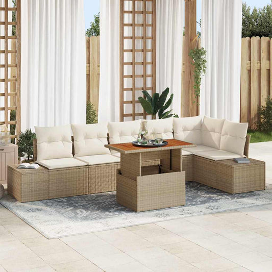Kerti Kanapé Szett tárolóval 7 pcs Bézs Poli rattan