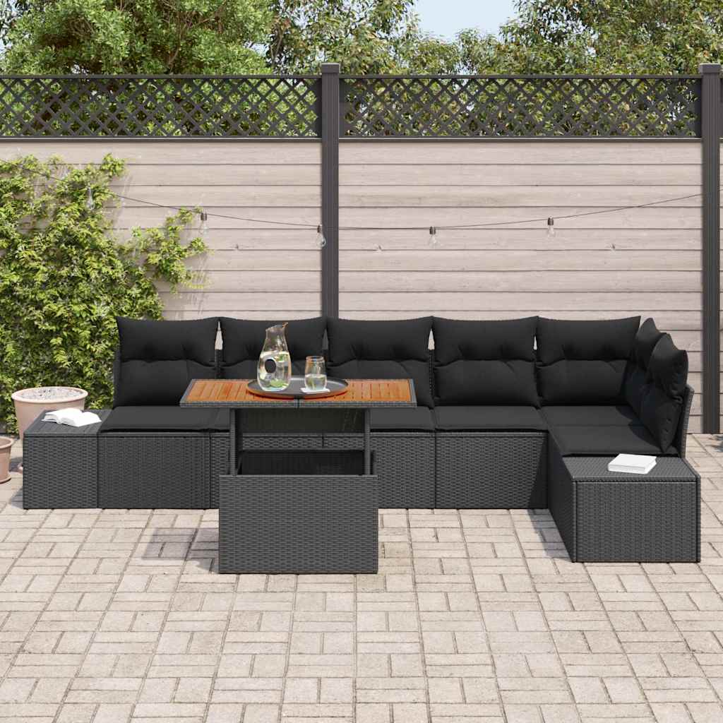 Kerti Kanapé Szett tárolóval 7 pcs Fekete Poli rattan