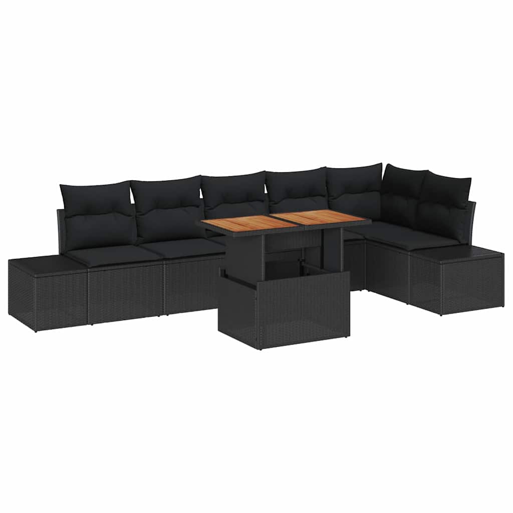 Kerti Kanapé Szett tárolóval 7 pcs Fekete Poli rattan