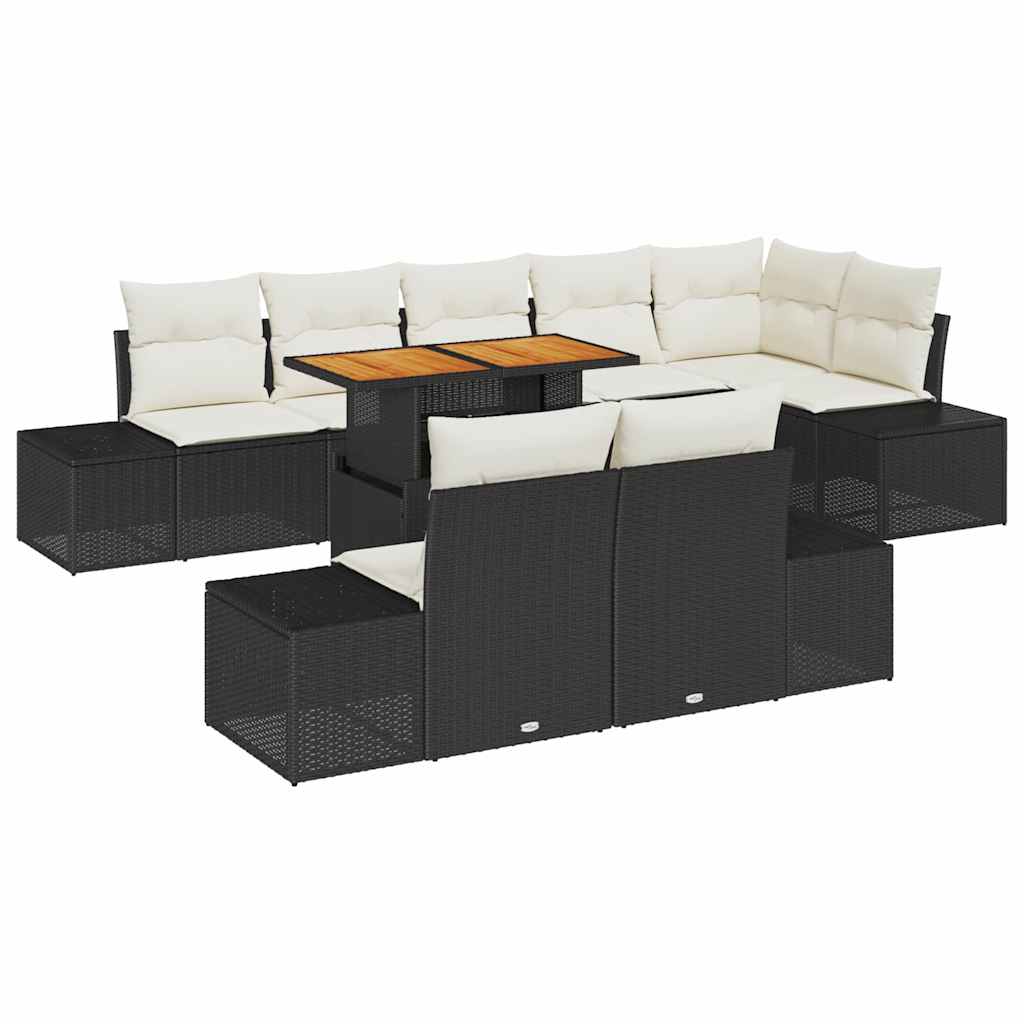 Kerti Kanapé Szett tárolóval 9 pcs Fekete Poli rattan