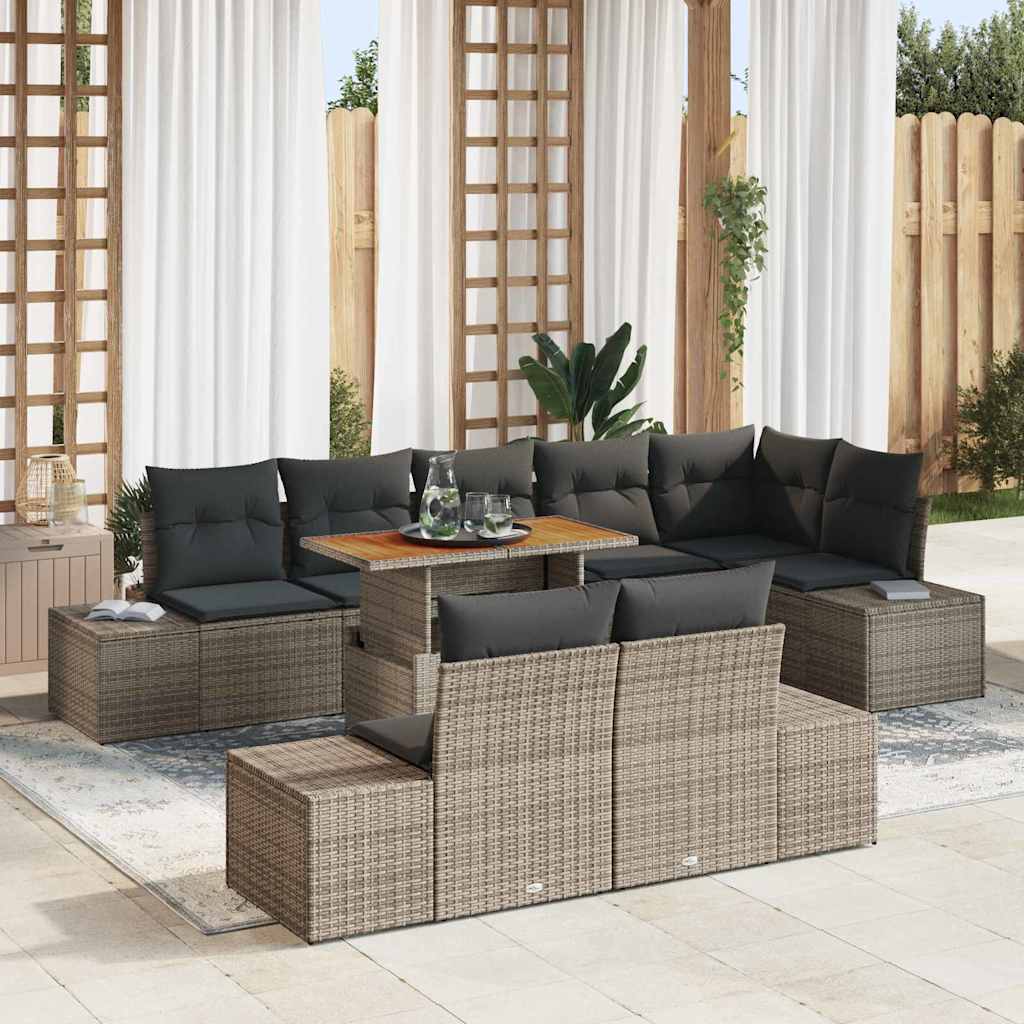 Kerti Kanapé Szett tárolóval 9 pcs Szürke Poli rattan