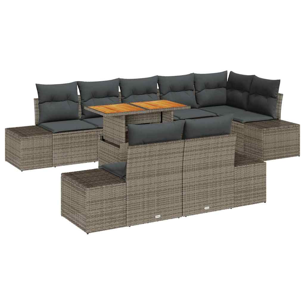 Kerti Kanapé Szett tárolóval 9 pcs Szürke Poli rattan