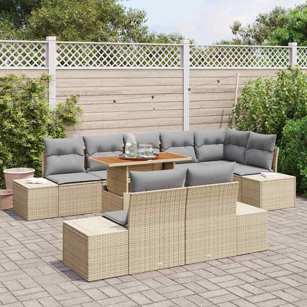 Kerti Kanapé Szett tárolóval 9 pcs Bézs Poli rattan