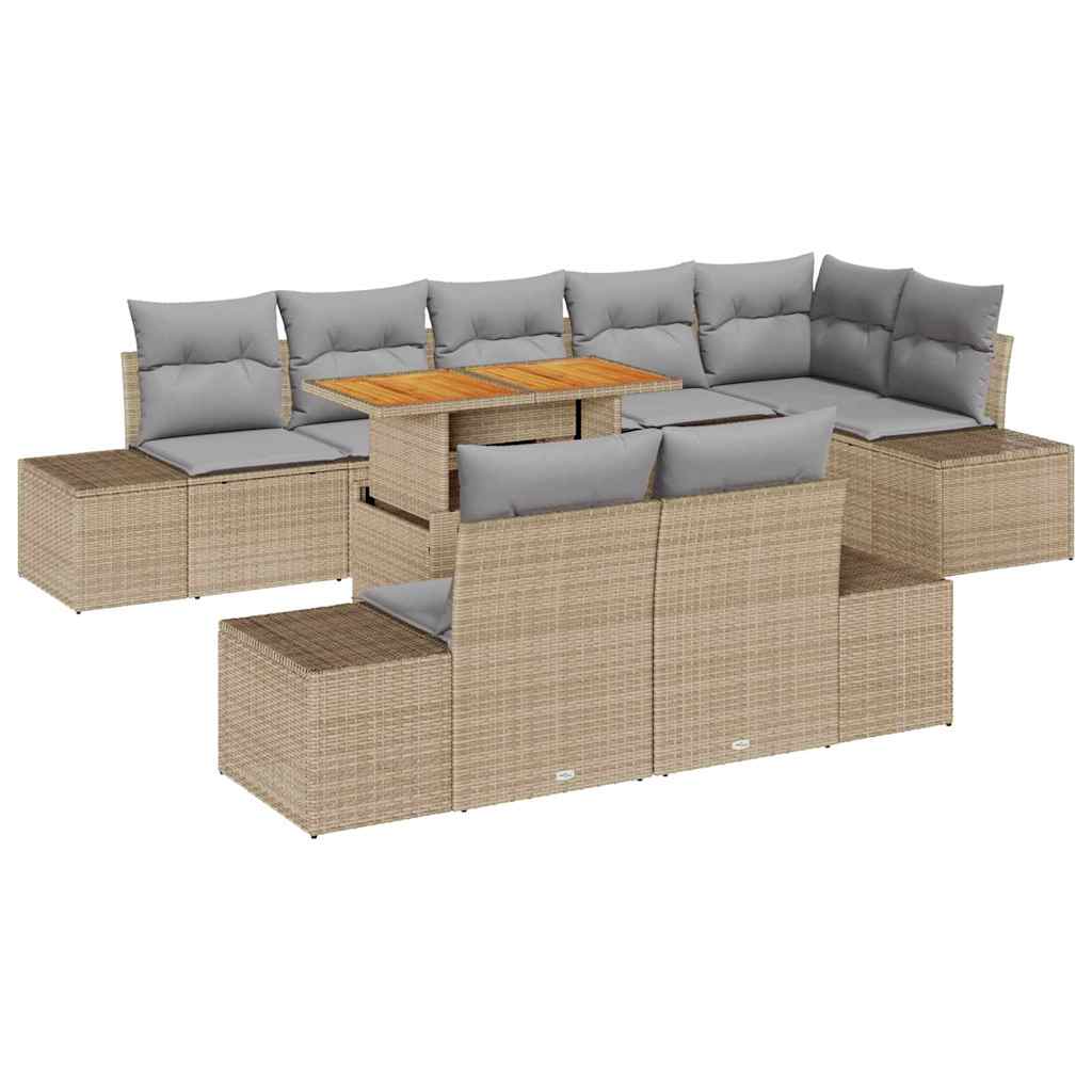 Kerti Kanapé Szett tárolóval 9 pcs Bézs Poli rattan