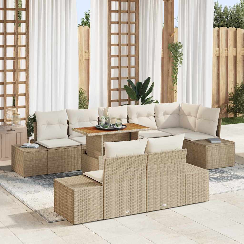 Kerti Kanapé Szett tárolóval 9 pcs Bézs Poli rattan