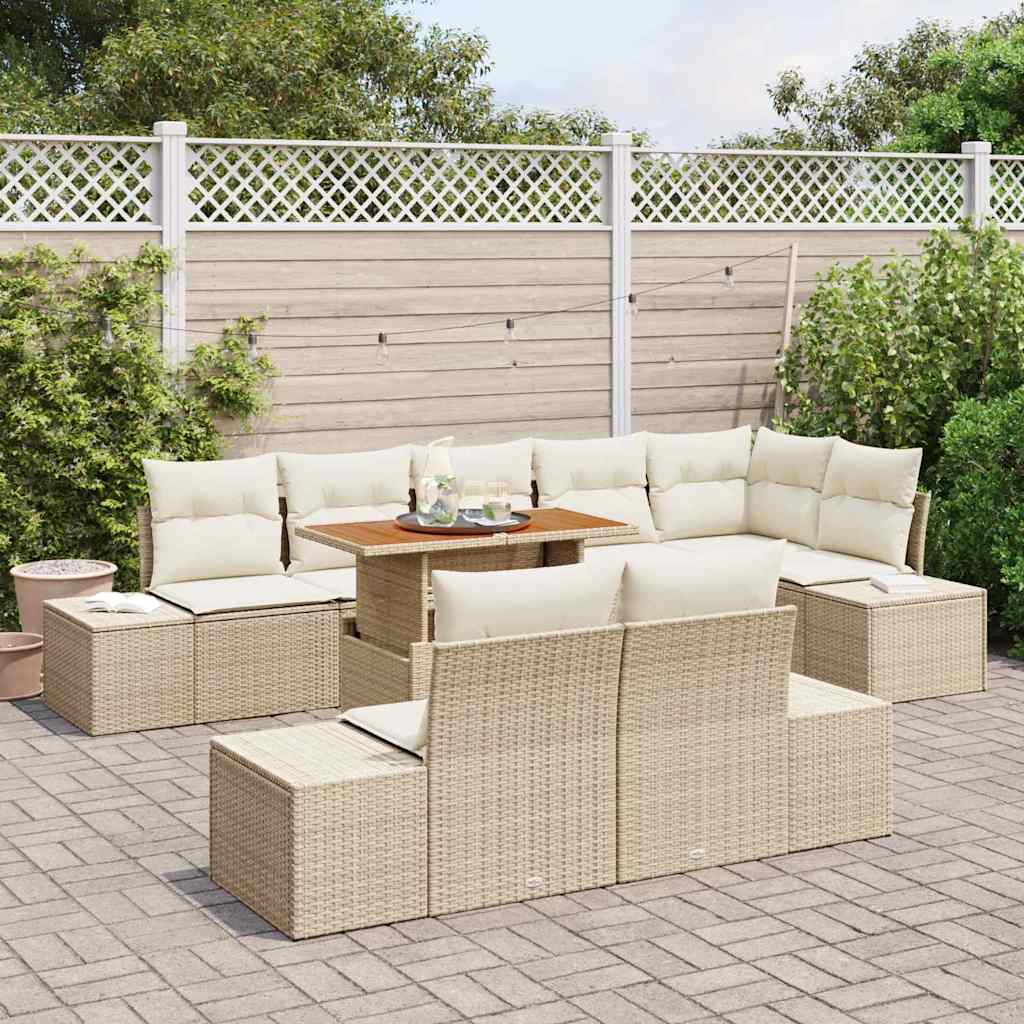 Kerti Kanapé Szett tárolóval 9 pcs Bézs Poli rattan