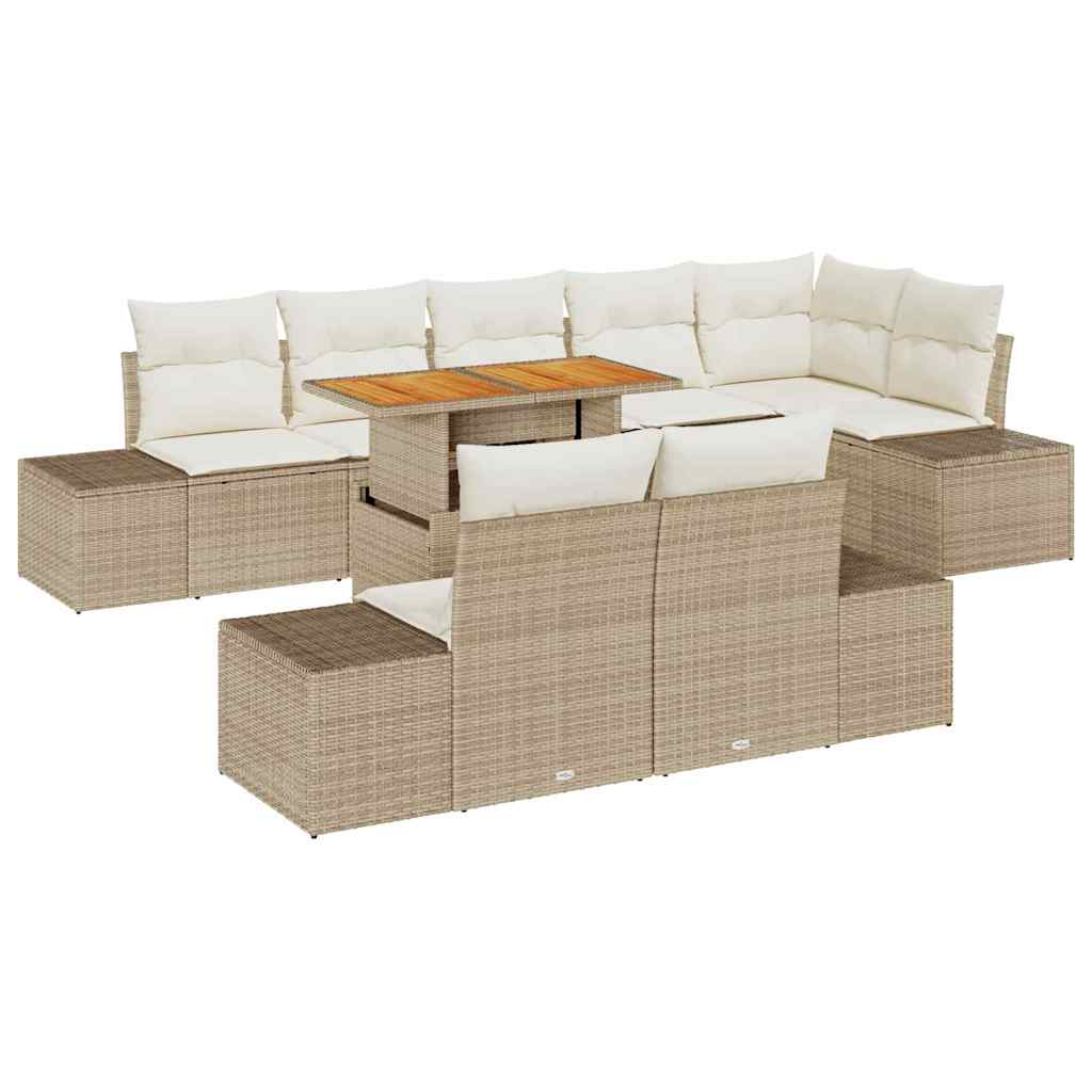 Kerti Kanapé Szett tárolóval 9 pcs Bézs Poli rattan