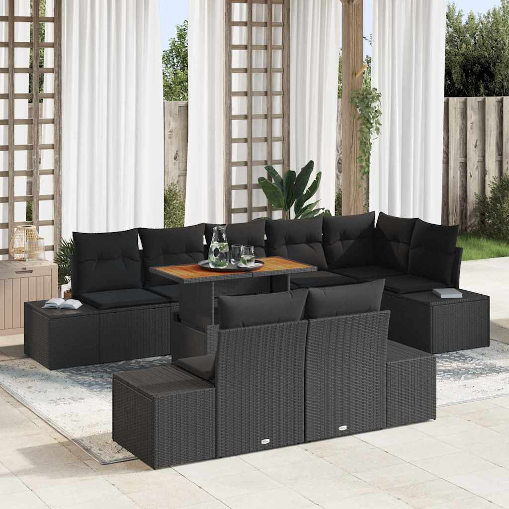 Kerti Kanapé Szett tárolóval 9 pcs Fekete Poli rattan