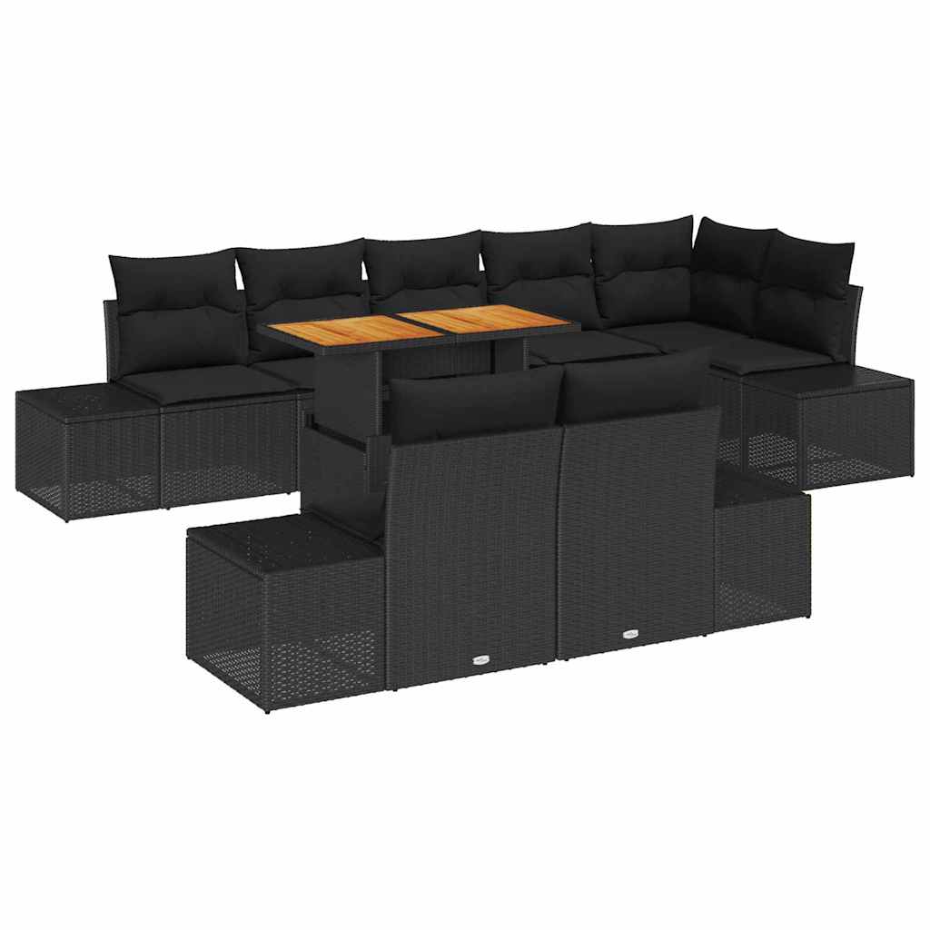 Kerti Kanapé Szett tárolóval 9 pcs Fekete Poli rattan
