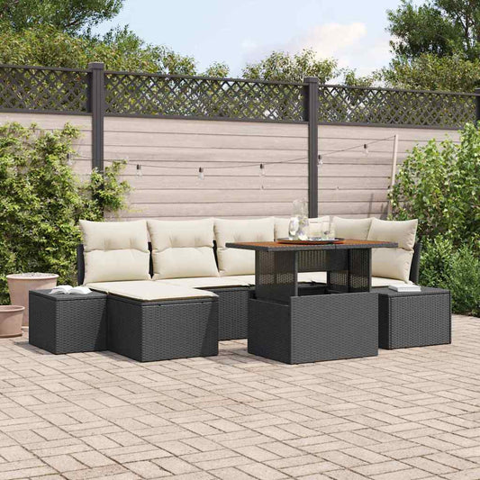 Kerti Kanapé Szett tárolóval 7 pcs Fekete Poli rattan