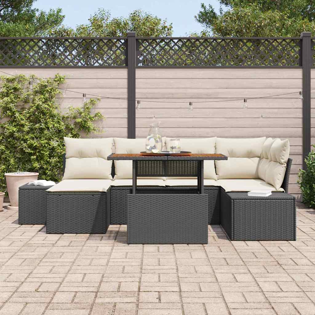 Kerti Kanapé Szett tárolóval 7 pcs Fekete Poli rattan