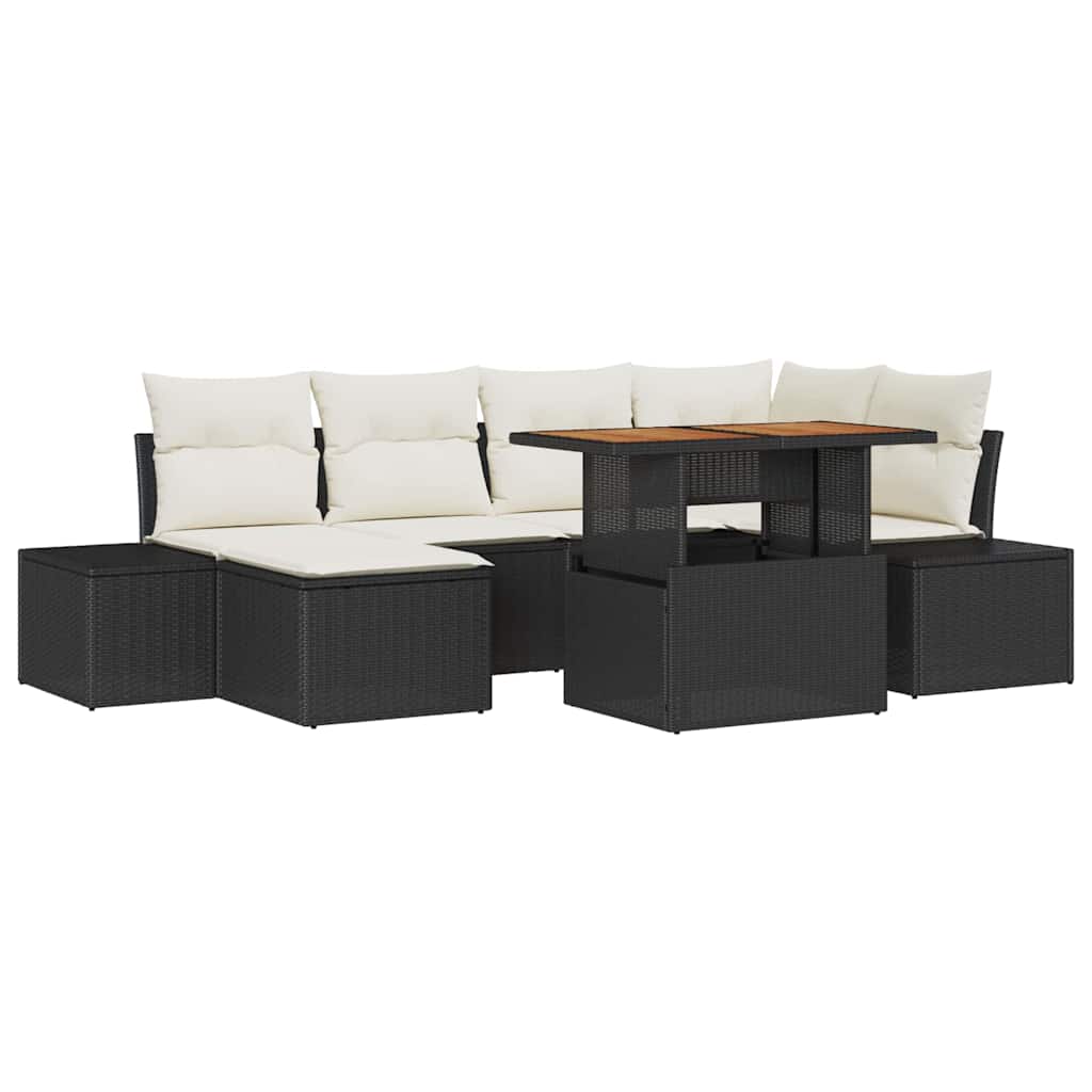 Kerti Kanapé Szett tárolóval 7 pcs Fekete Poli rattan