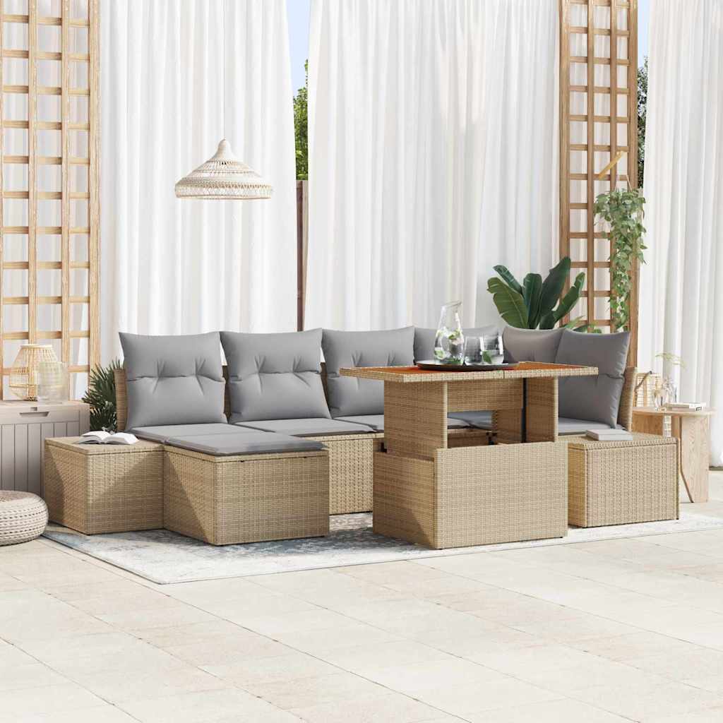 Kerti Kanapé Szett tárolóval 7 pcs Bézs Poli rattan
