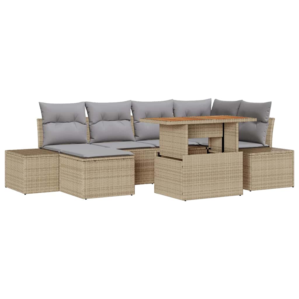 Kerti Kanapé Szett tárolóval 7 pcs Bézs Poli rattan