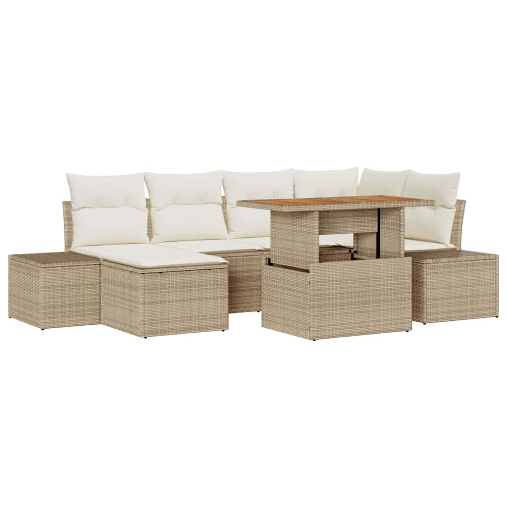 Kerti Kanapé Szett tárolóval 7 pcs Bézs Poli rattan