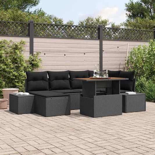 Kerti Kanapé Szett tárolóval 7 pcs Fekete Poli rattan