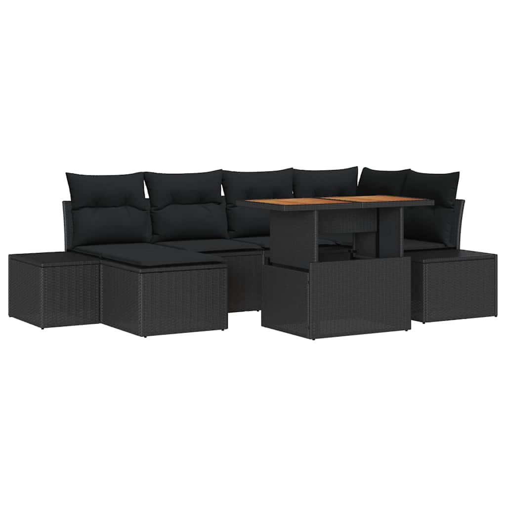 Kerti Kanapé Szett tárolóval 7 pcs Fekete Poli rattan