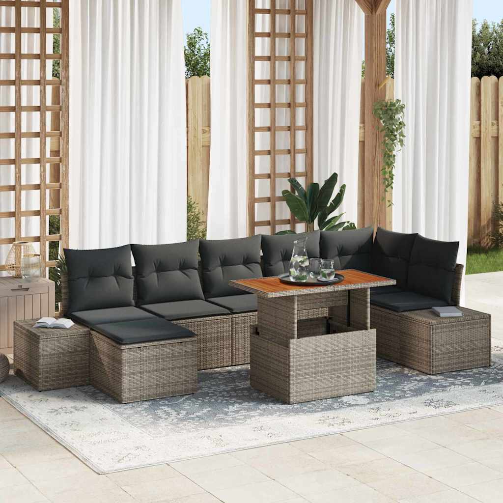 Kerti Kanapé Szett tárolóval 8 pcs Szürke Poli rattan