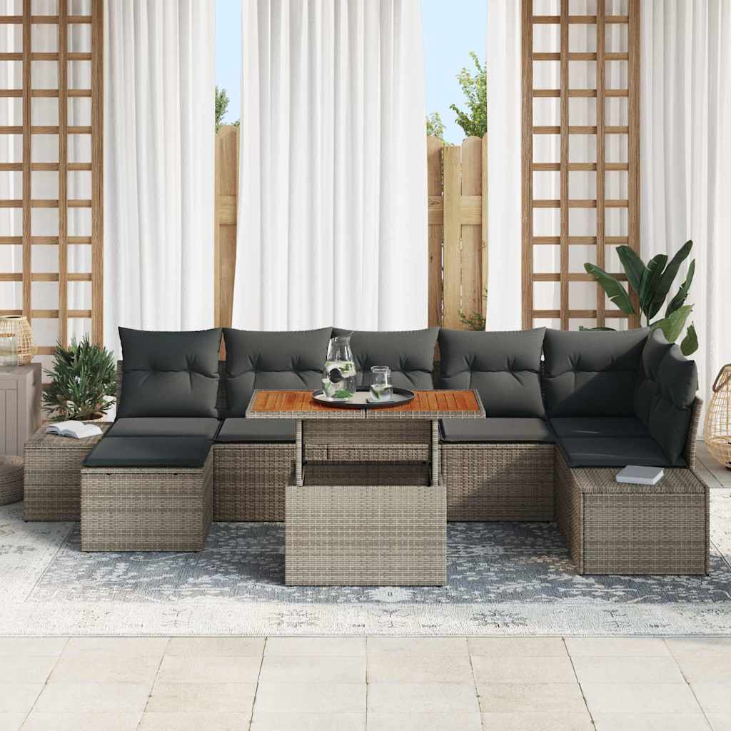 Kerti Kanapé Szett tárolóval 8 pcs Szürke Poli rattan