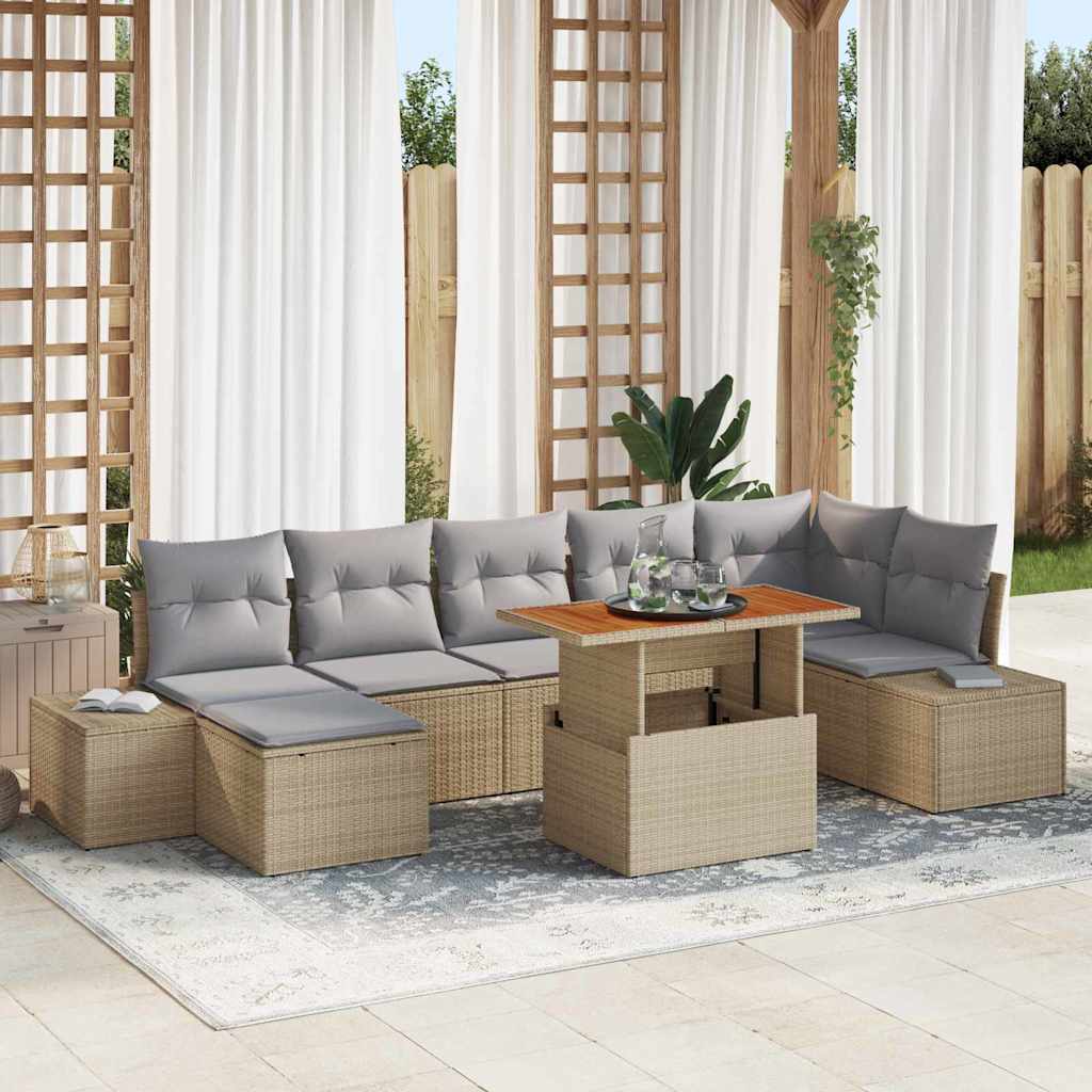 Kerti Kanapé Szett tárolóval 8 pcs Bézs Poli rattan