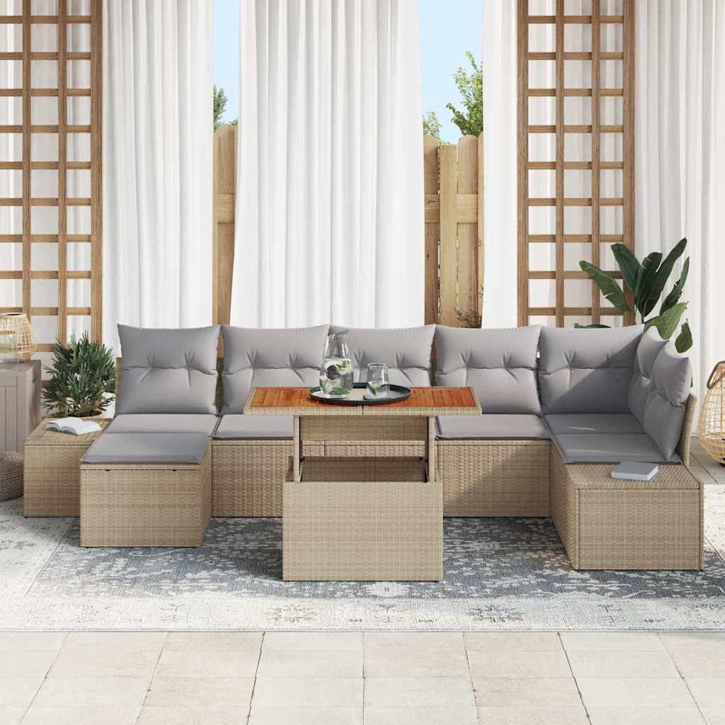Kerti Kanapé Szett tárolóval 8 pcs Bézs Poli rattan
