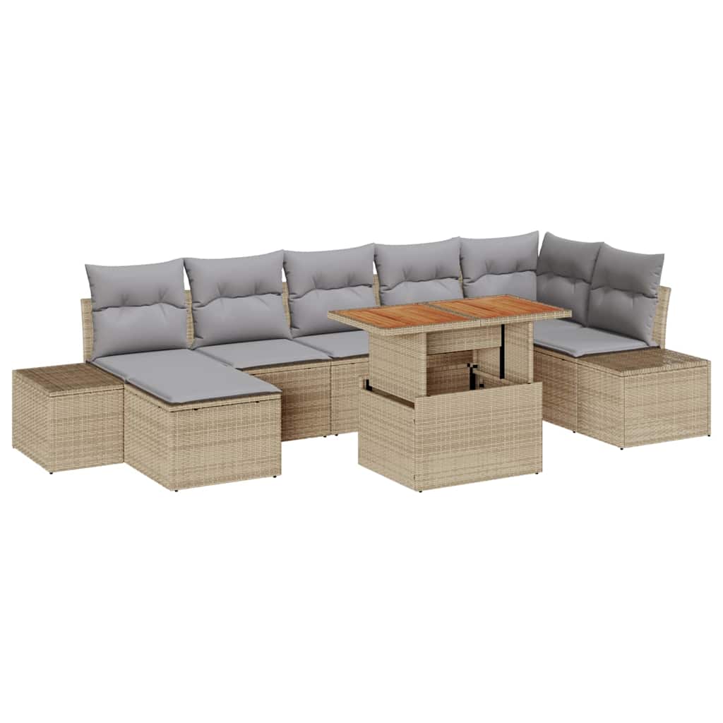 Kerti Kanapé Szett tárolóval 8 pcs Bézs Poli rattan