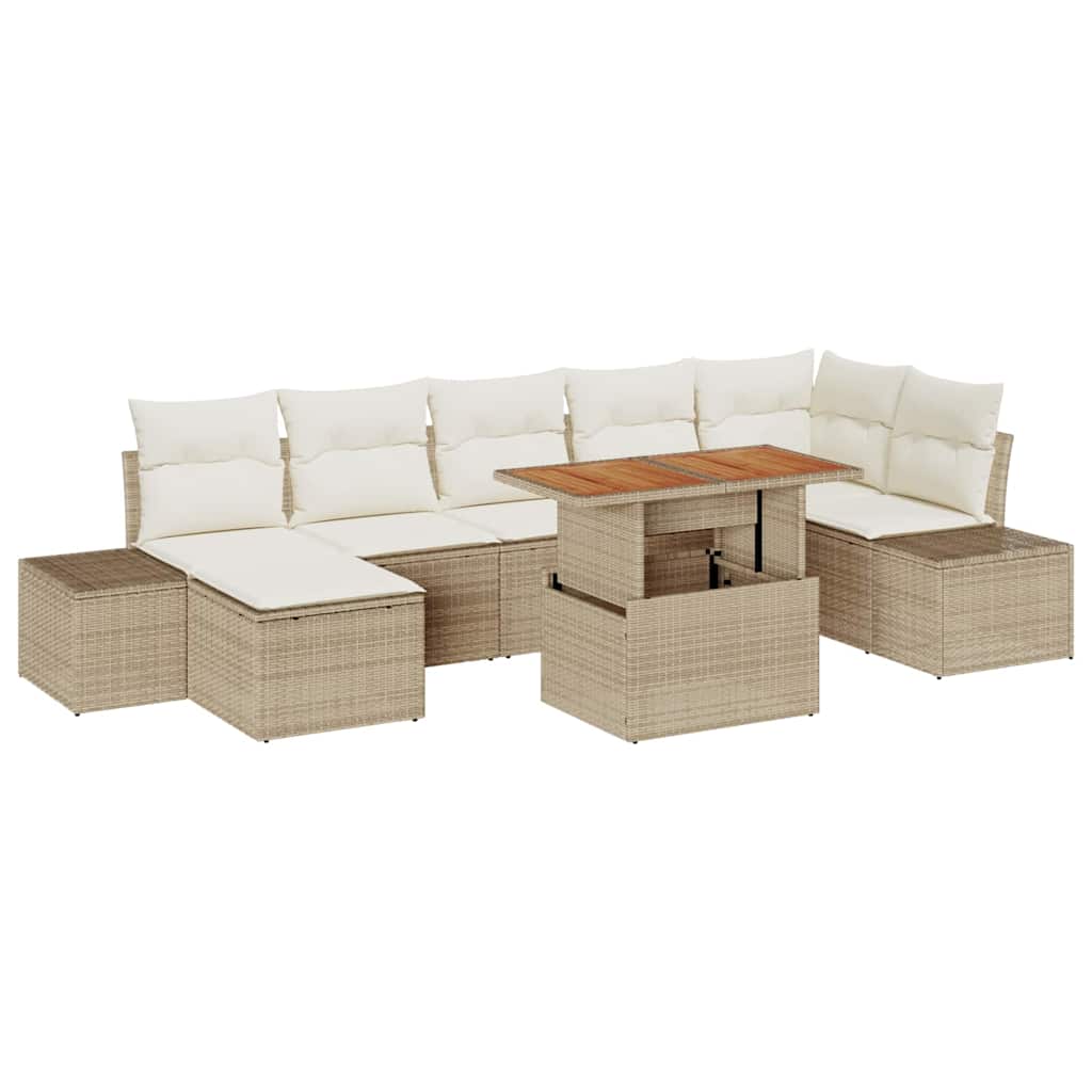 Kerti Kanapé Szett tárolóval 8 pcs Bézs Poli rattan