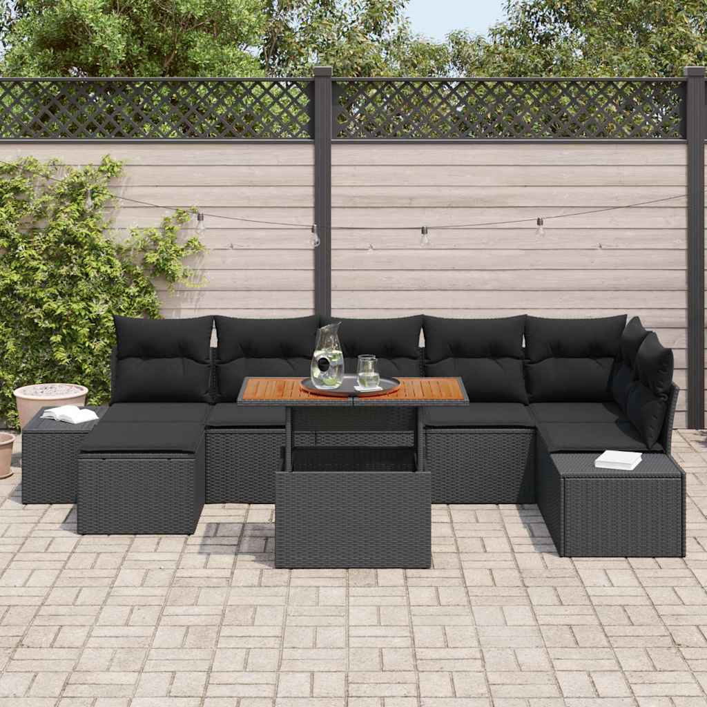 Kerti Kanapé Szett tárolóval 8 pcs Fekete Poli rattan